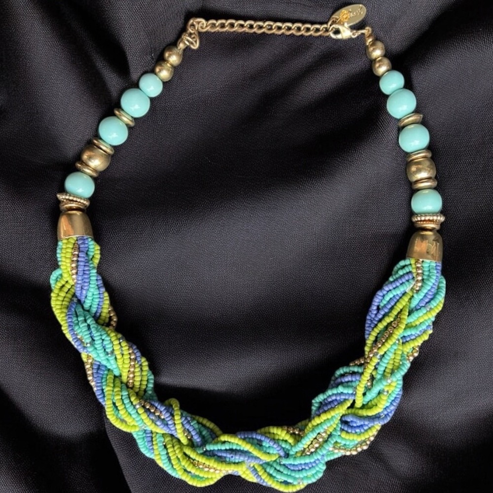 VTG Jules B Necklace Gold Tone Twisted Beads Multi Strand Boho Jewelry 22"